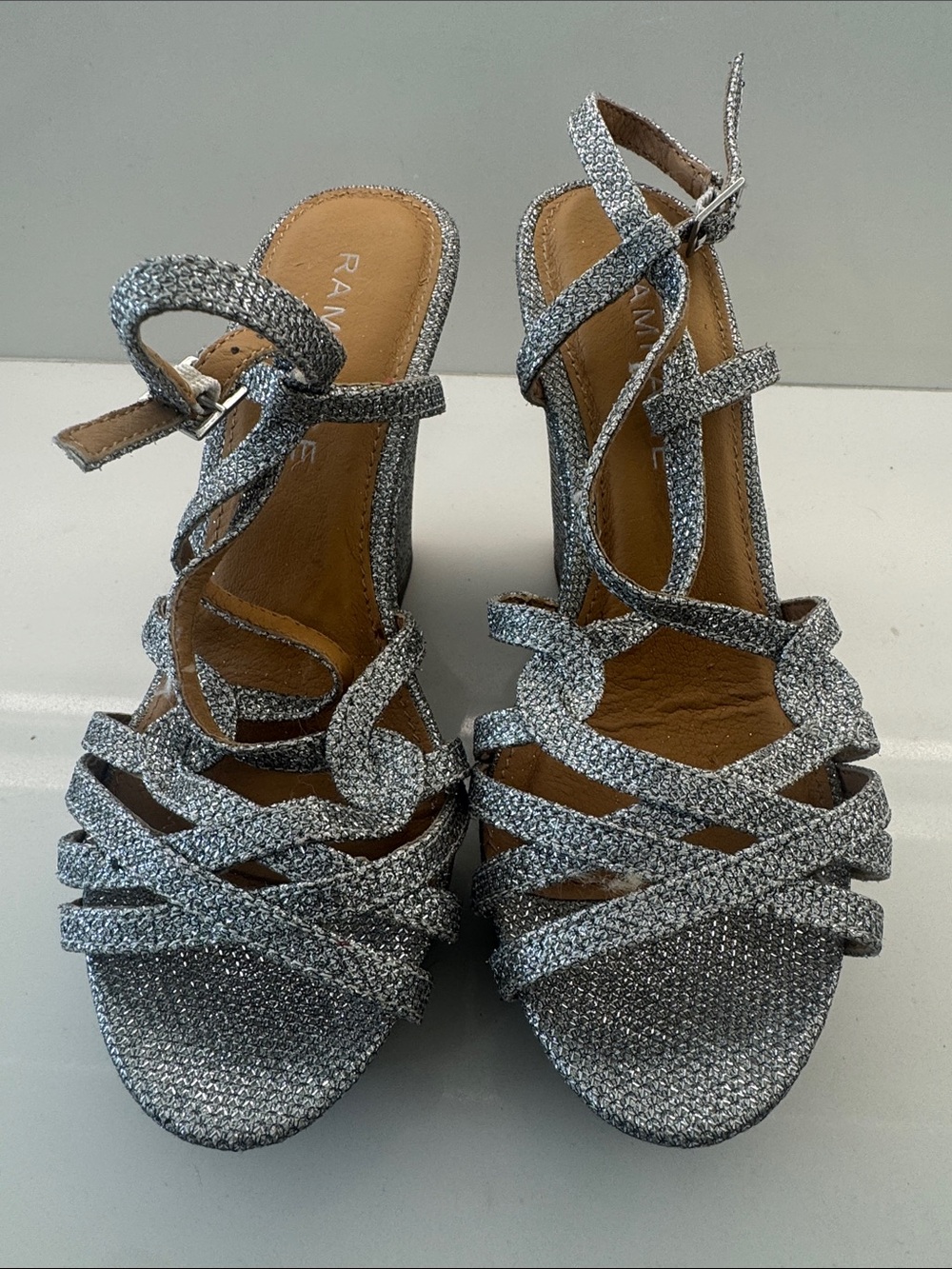 Rampage Silver Glitter Strappy Heels